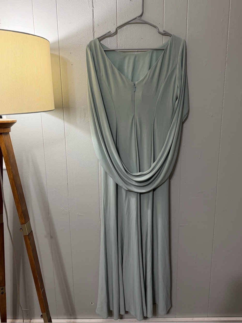 Azazie Dusty Sage Green Cape Sleeve Draped Formal Maxi Dress